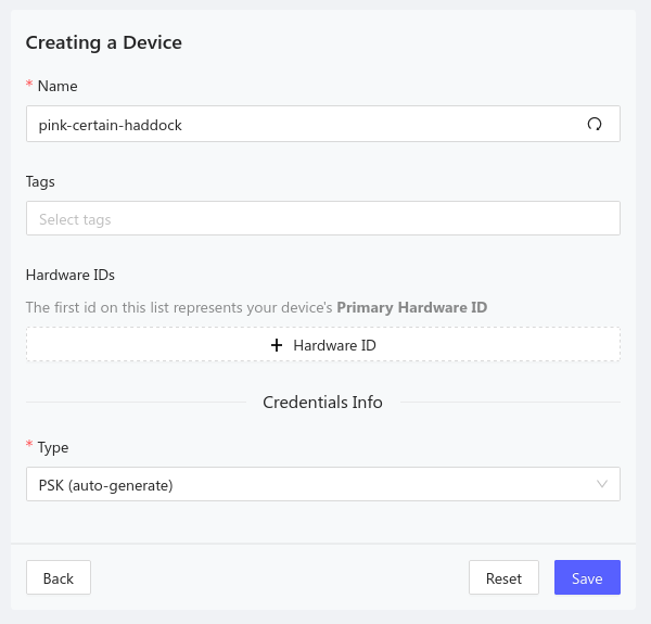 Golioth console device creation dialog